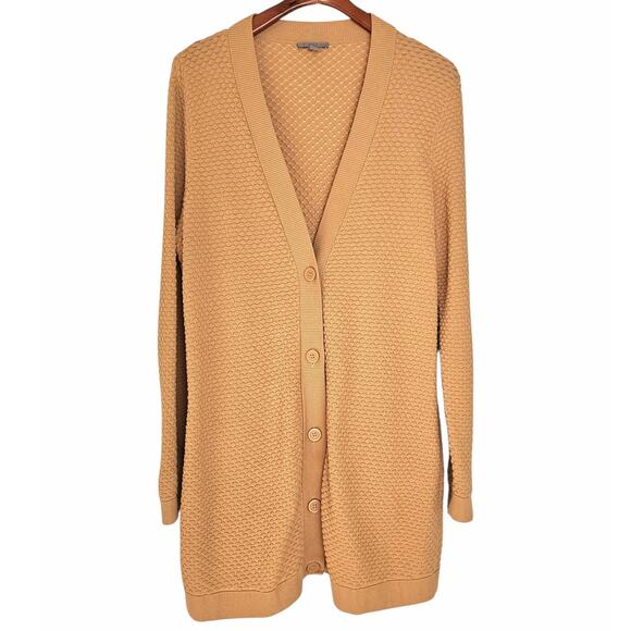 COS Mustard Tan Textured V Neck Button Up Long Cardigan Sweater - Picture 2 of 7